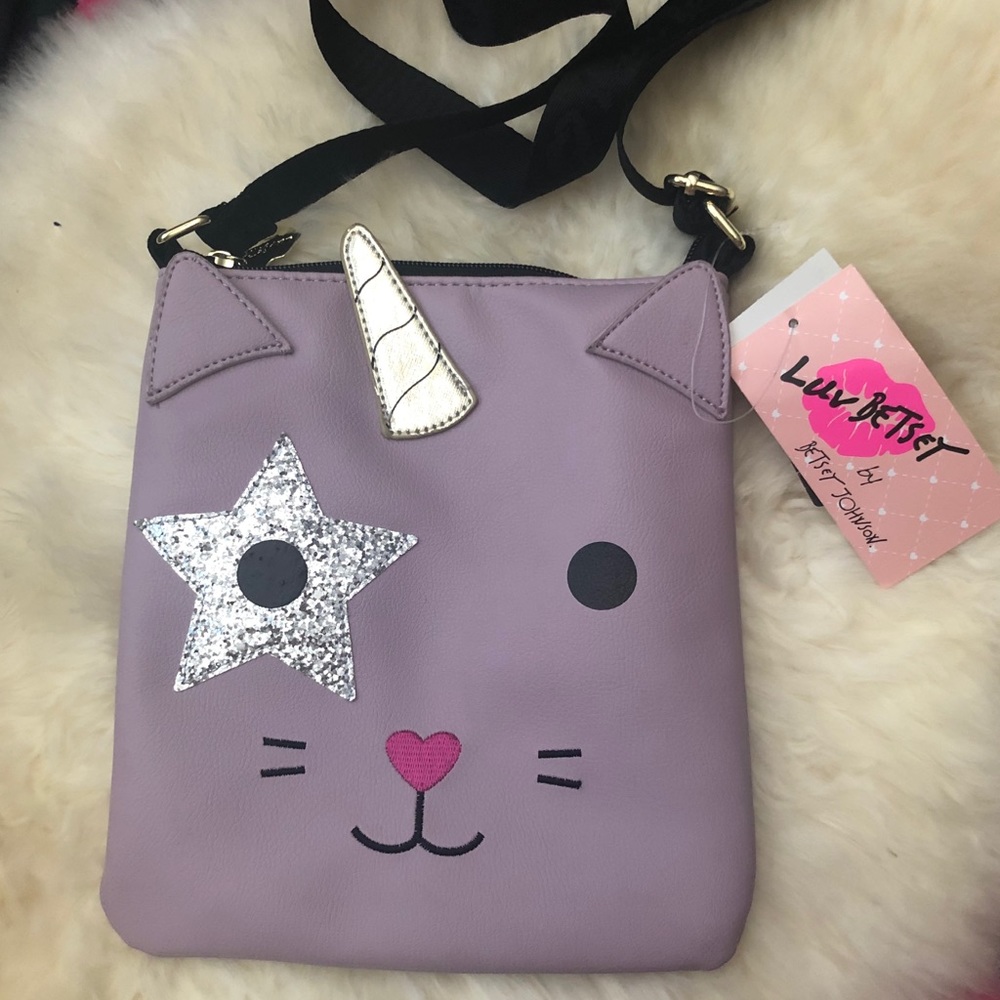 Rare Betsy Johnson unicorn cat crossbody purse bag